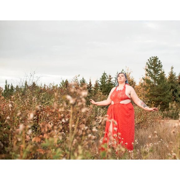Women's Red Sexy lace flowy Handmade Maxi Dress New Size S/M - Picture 6 of 12